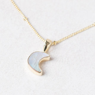 Crescent Moon Raw Gemstone Necklace by Tiny Rituals - A Roese Boutique