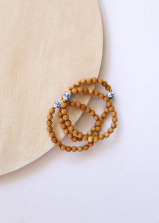 Cypress Wood || 14K Gold Filled + Vintage Flowers || Beaded Bracelet - A Roese Boutique