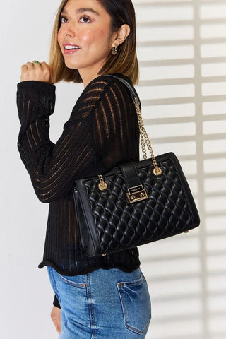 David Jones Quilted PU Leather Handbag - A Roese Boutique