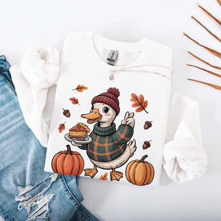Duck Fall Sweatshirt – Cottagecore Autumn Vibes with Coffee & Pumpkins Crewneck - A Roese Boutique