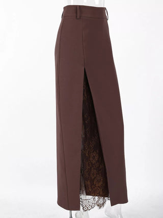 Elegant Lace-Trimmed Slit A-Line Skirt - A Roese Boutique