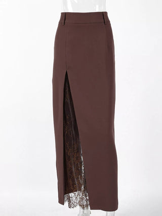 Elegant Lace-Trimmed Slit A-Line Skirt - A Roese Boutique