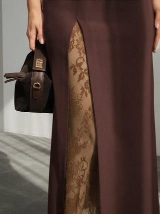 Elegant Lace-Trimmed Slit A-Line Skirt - A Roese Boutique