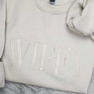 Embroidered “Wifey” Sweatshirt – Cozy Crewneck - A Roese Boutique