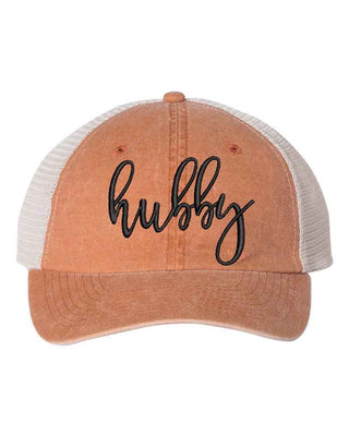 Embroidered Wifey/Hubby Pigment - Dyed Trucker Hat – Anniversary Gift Cap - A Roese Boutique