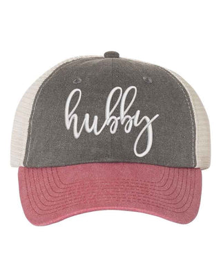 Embroidered Wifey/Hubby Pigment - Dyed Trucker Hat – Anniversary Gift Cap - A Roese Boutique