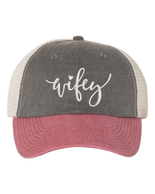 Embroidered Wifey/Hubby Pigment - Dyed Trucker Hat – Anniversary Gift Cap - A Roese Boutique