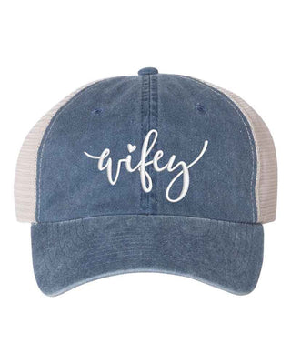 Embroidered Wifey/Hubby Pigment - Dyed Trucker Hat – Anniversary Gift Cap - A Roese Boutique