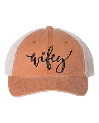 Embroidered Wifey/Hubby Pigment - Dyed Trucker Hat – Anniversary Gift Cap - A Roese Boutique