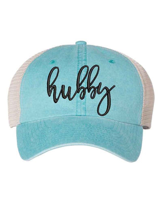 Embroidered Wifey/Hubby Pigment - Dyed Trucker Hat – Anniversary Gift Cap - A Roese Boutique