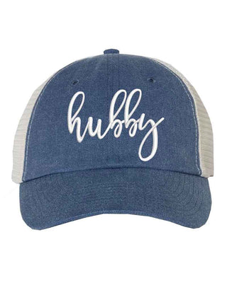 Embroidered Wifey/Hubby Pigment - Dyed Trucker Hat – Anniversary Gift Cap - A Roese Boutique