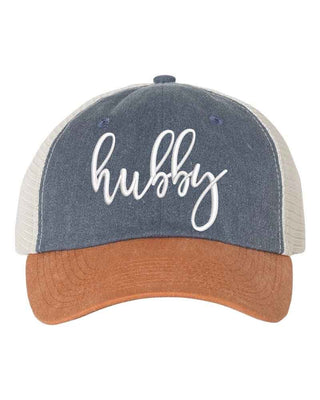 Embroidered Wifey/Hubby Pigment - Dyed Trucker Hat – Anniversary Gift Cap - A Roese Boutique