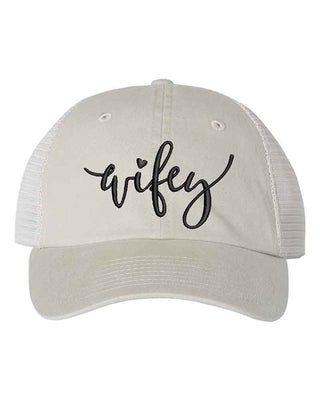 Embroidered Wifey/Hubby Pigment - Dyed Trucker Hat – Anniversary Gift Cap - A Roese Boutique