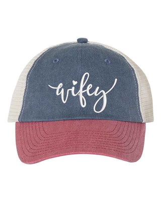 Embroidered Wifey/Hubby Pigment - Dyed Trucker Hat – Anniversary Gift Cap - A Roese Boutique