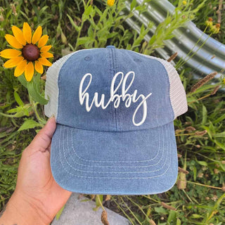 Embroidered Wifey/Hubby Pigment - Dyed Trucker Hat – Anniversary Gift Cap - A Roese Boutique