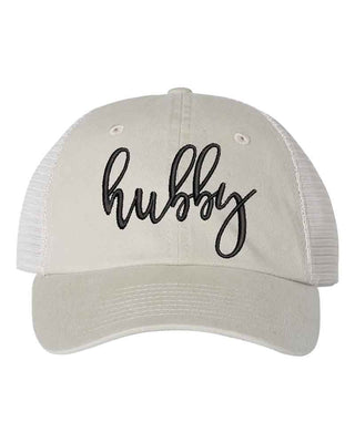 Embroidered Wifey/Hubby Pigment - Dyed Trucker Hat – Anniversary Gift Cap - A Roese Boutique