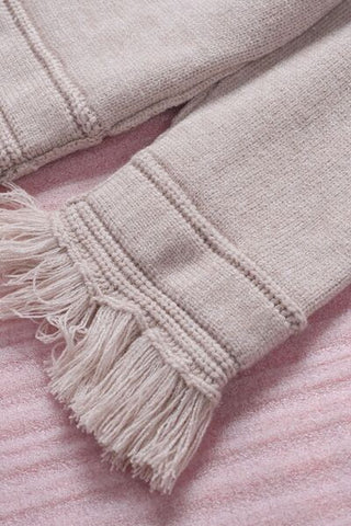 Exposed Seam Fringe Hem V - Neck Long Sleeve Sweater - A Roese Boutique