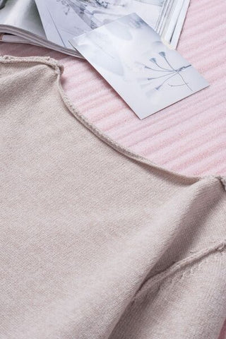 Exposed Seam Fringe Hem V - Neck Long Sleeve Sweater - A Roese Boutique