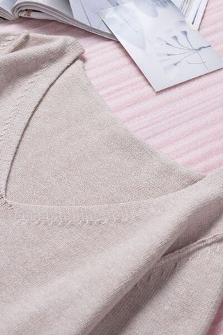 Exposed Seam Fringe Hem V - Neck Long Sleeve Sweater - A Roese Boutique