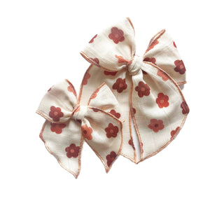 Fall Daisies on Cream Gauze Elle Bow - A Roese Boutique