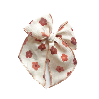 Fall Daisies on Cream Gauze Elle Bow - A Roese Boutique