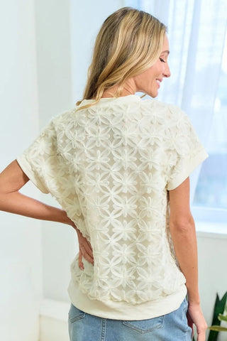 First Love 3D Mesh Flower Round Neck Short Sleeve Top - A Roese Boutique