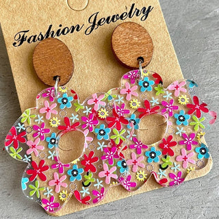 Flower Shape Acrylic Dangle Earrings - A Roese Boutique