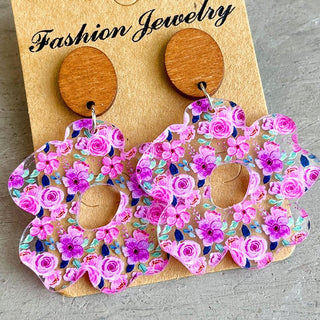 Flower Shape Acrylic Dangle Earrings - A Roese Boutique