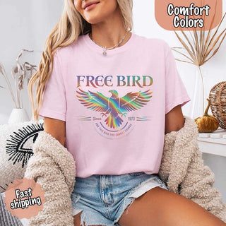 Free Bird Women’s Comfort Colors Tee – Vintage Rock Band T-Shirt with Retro Music Vibes - A Roese Boutique