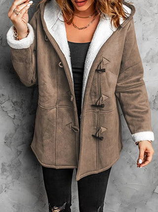 Full Size Cozy Sherpa Lined Toggle Coat with Hood Plus Size - A Roese Boutique