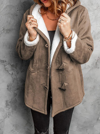 Full Size Cozy Sherpa Lined Toggle Coat with Hood Plus Size - A Roese Boutique