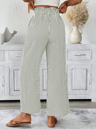 Full Size Striped Wide Leg Paper Bag Pants Plus Size - A Roese Boutique