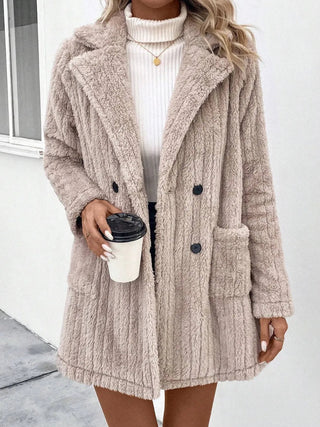Fuzzy Button Up Long Sleeve Coat with Pockets - A Roese Boutique