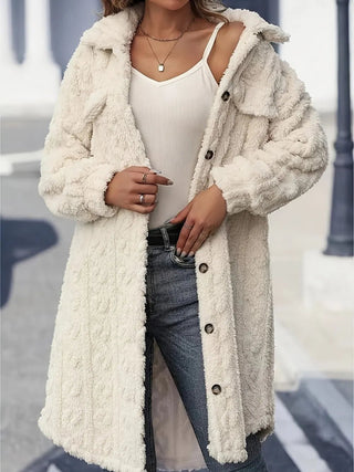 Fuzzy Button Up Long Sleeve Longline Coat - A Roese Boutique