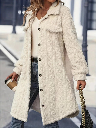 Fuzzy Button Up Long Sleeve Longline Coat - A Roese Boutique