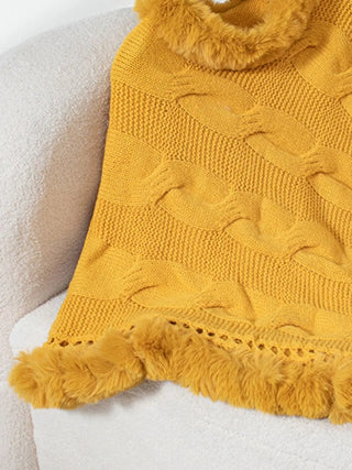 Fuzzy Hem Cable - Knit Poncho - A Roese Boutique