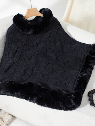 Fuzzy Hem Cable - Knit Poncho - A Roese Boutique