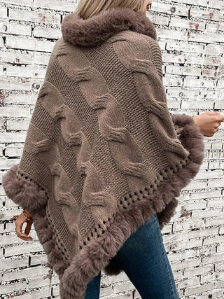 Fuzzy Hem Cable - Knit Poncho - A Roese Boutique