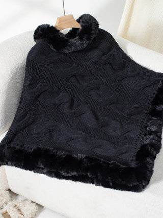 Fuzzy Hem Cable - Knit Poncho - A Roese Boutique