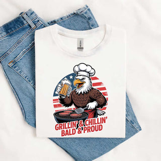 Grillin’ & Chillin’, Bald & Proud T-Shirt – Patriotic Bald Eagle BBQ Vintage Tee - A Roese Boutique