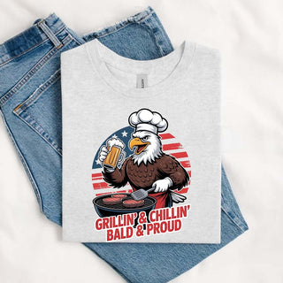 Grillin’ & Chillin’, Bald & Proud T-Shirt – Patriotic Bald Eagle BBQ Vintage Tee - A Roese Boutique