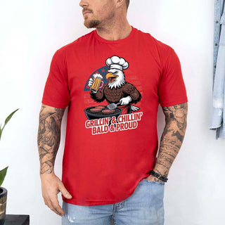Grillin’ & Chillin’, Bald & Proud T-Shirt – Patriotic Bald Eagle BBQ Vintage Tee - A Roese Boutique