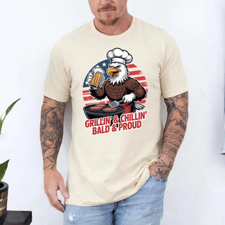 Grillin’ & Chillin’, Bald & Proud T-Shirt – Patriotic Bald Eagle BBQ Vintage Tee - A Roese Boutique