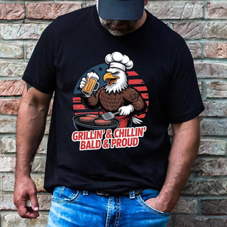 Grillin’ & Chillin’, Bald & Proud T-Shirt – Patriotic Bald Eagle BBQ Vintage Tee - A Roese Boutique