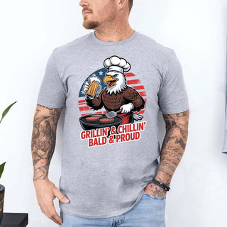 Grillin’ & Chillin’, Bald & Proud T-Shirt – Patriotic Bald Eagle BBQ Vintage Tee - A Roese Boutique