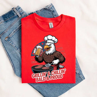 Grillin’ & Chillin’, Bald & Proud T-Shirt – Patriotic Bald Eagle BBQ Vintage Tee - A Roese Boutique