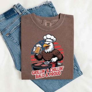 Grillin’ & Chillin’, Bald & Proud T-Shirt – Patriotic Bald Eagle BBQ Vintage Tee - A Roese Boutique