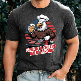Grillin’ & Chillin’, Bald & Proud T-Shirt – Patriotic Bald Eagle BBQ Vintage Tee - A Roese Boutique