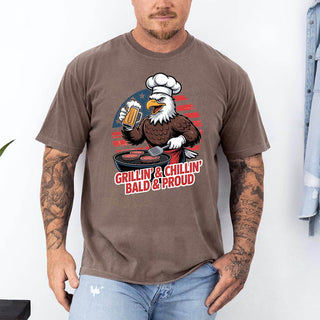Grillin’ & Chillin’, Bald & Proud T-Shirt – Patriotic Bald Eagle BBQ Vintage Tee - A Roese Boutique