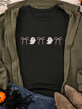 Halloween Ghost Bow Graphic Short Sleeve T-Shirt - A Roese Boutique